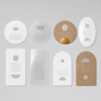 Eight packaging label shapes in paper, PP, PET and kraft sticker label stock