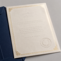 Gold-foil certificate with embossed seal from a label sticker and print shop
