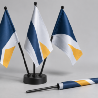 Three fabric spirit flags on detachable poles with a fourth rolled around its pole