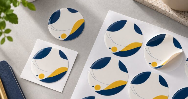 Die-cut sticker, kiss-cut sticker on square backing and a kiss-cut label sticker sheet with one partly peeled
